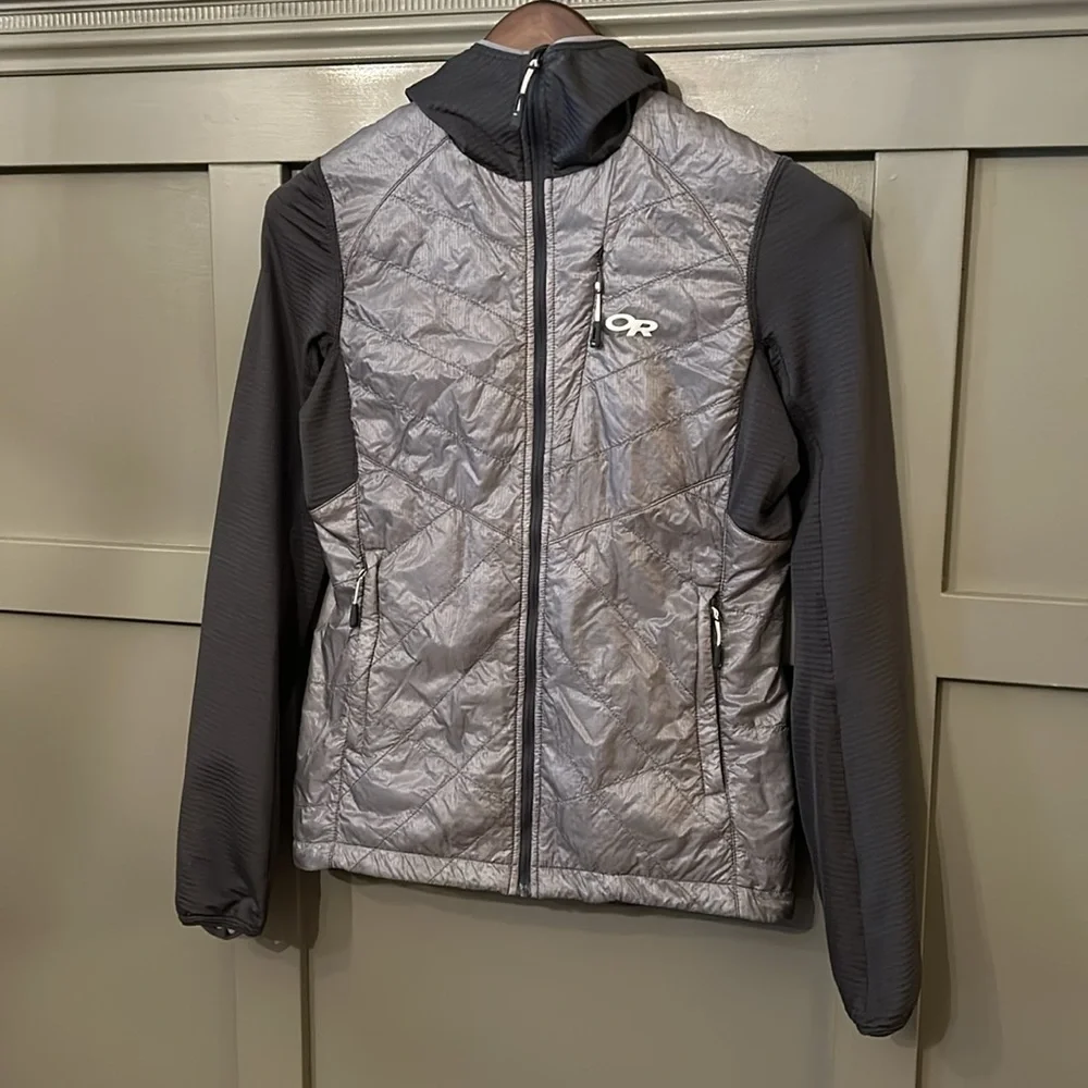 Outdoor Research Vigor Hybrid Hooded Jacket Storm Gray Light Pewter Size XS